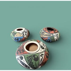 3 Mata Ortiz Pottery Eladio Ortiz Seed Pots Mimbres Paquime Detail Clay Mexico